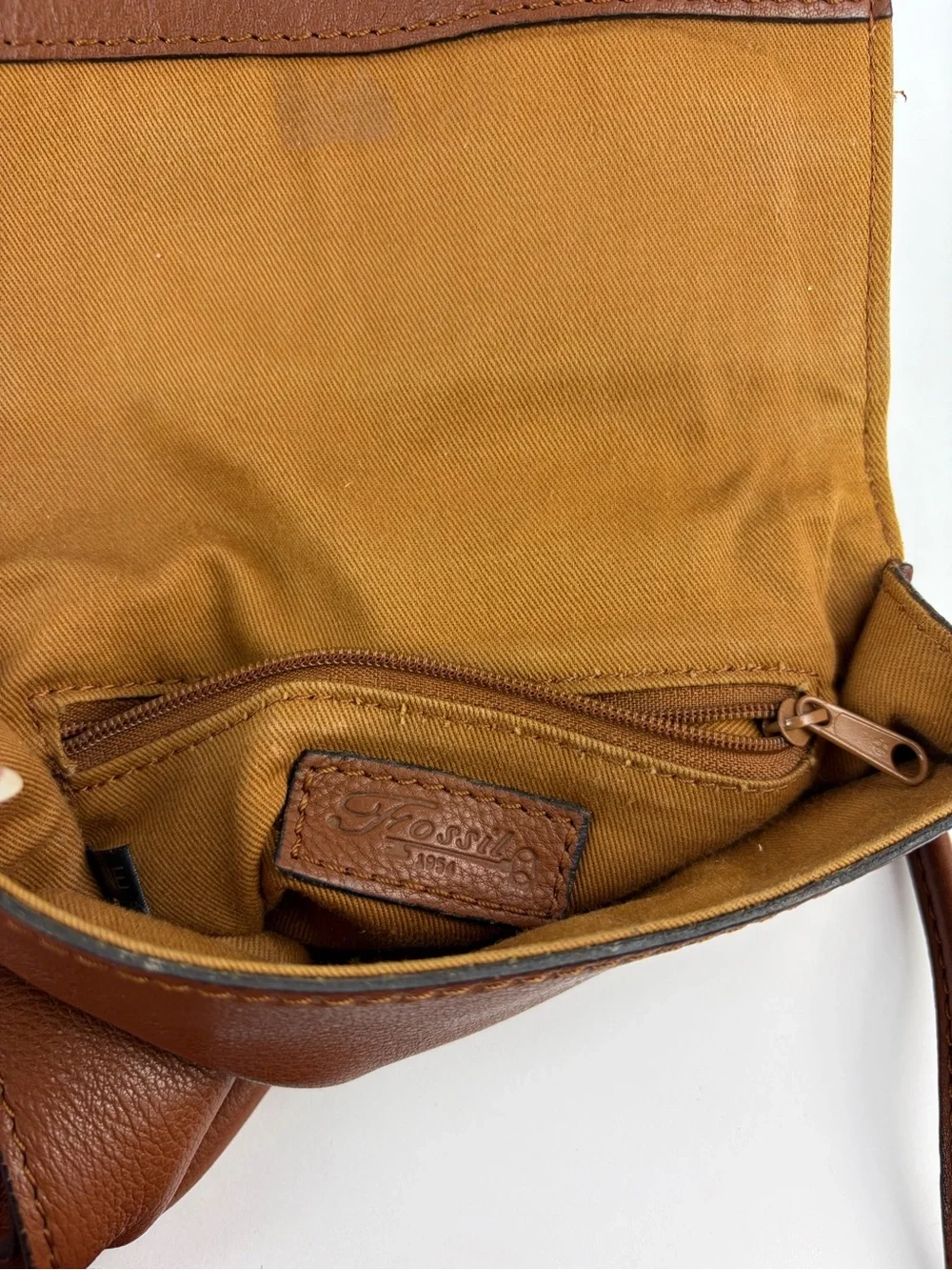 Fossil Brown Leather Mini Beaded Flap Crossbody Shoulder Bag VTG